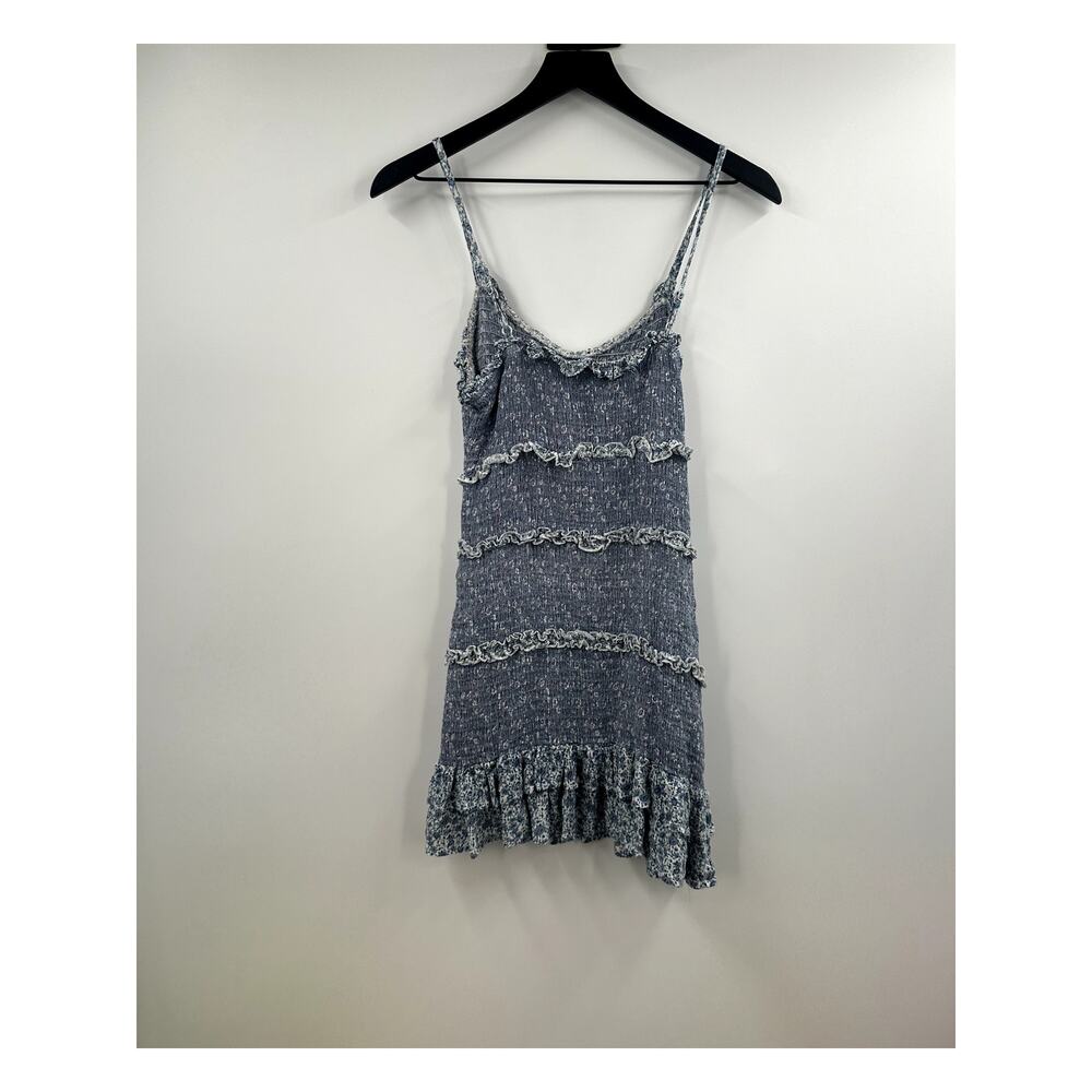 Sim & Sam Blue Floral Fitted Ruffle Mini Dress Size Small - Picture 7 of 7